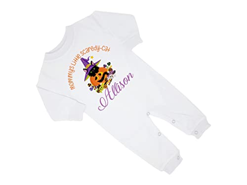 New Baby Girl's Printed Halloween Scaredy-Cat Cat Personalized Infant Long Sleeve Romper Coming Home Outfit