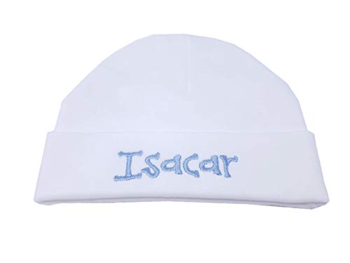 Baby Boy White Hat with Baby Blue Name Personalized Beanie