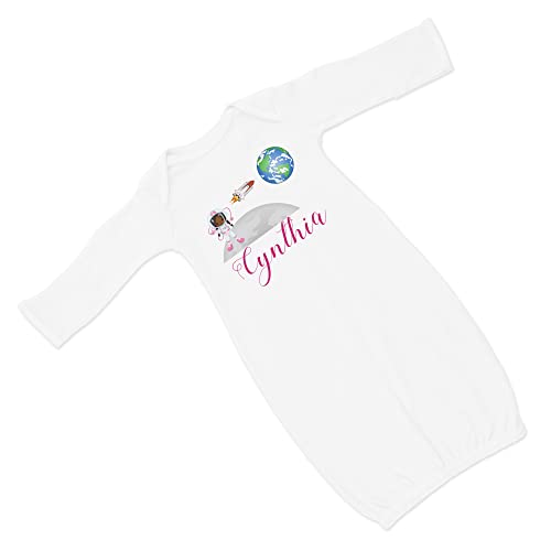 New Baby Girl's Printed Astronaut Outer Space VS 2 Personalized Infant Gown with Hot Pink Coming Home Outfit