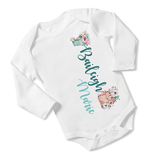 New Baby Girl's Printed Spring Floral Hedgehog vs 1 Personalized Infant Bodysuit Coming Home Outfit