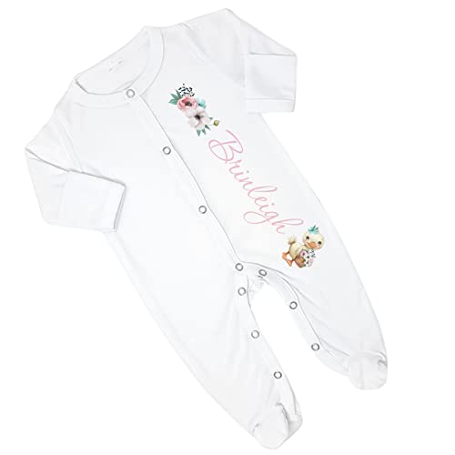 New Baby Girl's Printed Spring Easter Duck Duckling Personalized Infant Footed Sleeper Coming Home Outfit