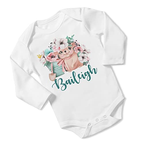 New Baby Girl's Printed Spring Floral Hedgehog vs 2 Personalized Infant Bodysuit Coming Home Outfit