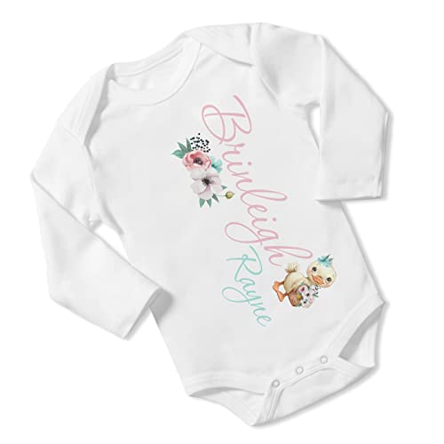 New Baby Girl's Printed Spring Floral Easter Duckling Duck vs 1 Personalized Infant Bodysuit Coming Home Outfit