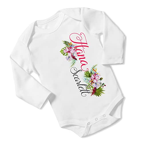 New Baby Girl's Printed Pink Hibiscus vs 1 Personalized Infant Bodysuit Coming Home Outfit