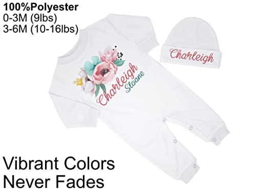 New Baby Girl's Printed Peony Floral Flower Personalized Infant Long Sleeve Romper Coming Home Outfit