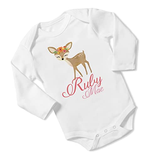 New Baby Girl's Printed Woodland Deer vs 2 Personalized Infant Bodysuit Coming Home Outfit