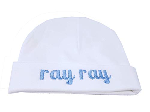 Baby Boy White Hat with Baby Blue Name Personalized Beanie - Embroidery