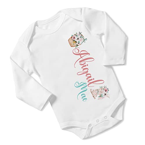 New Baby Girl's Printed Spring Easter Bunny vs 1 Personalized Infant Bodysuit Coming Home Outfit