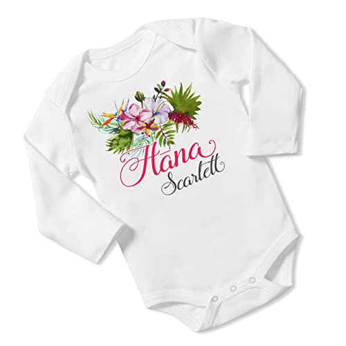 New Baby Girl's Printed Pink Hibiscus vs 2 Personalized Infant Bodysuit Coming Home Outfit