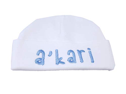 Baby Boy White Hat with Baby Blue Name Personalized Beanie - Embroidery