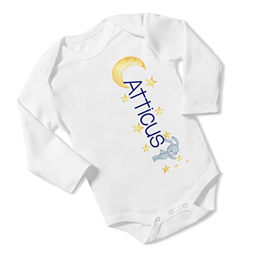 New Baby Boy's Printed Moon Stars Bunny Rabbit VS 1 Personalized Infant Bodysuit Coming Home Outfit