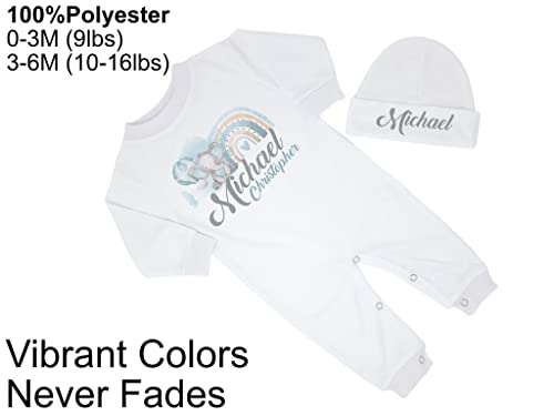 New Baby Boy's Printed Boho Rainbow Elephant Personalized Infant Long Sleeve Romper Coming Home Outfit