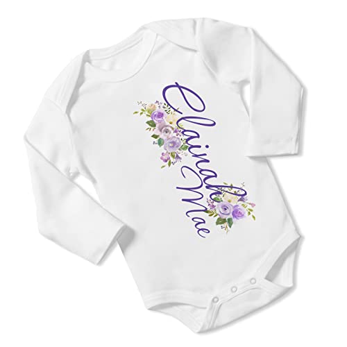 New Baby Girl's Printed Purple Floral vs 1 Personalized Infant Bodysuit Coming Home Outfit