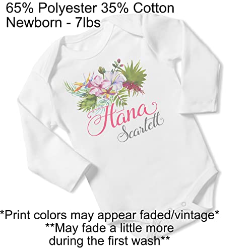 New Baby Girl's Printed Pink Hibiscus vs 2 Personalized Infant Bodysuit Coming Home Outfit