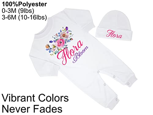 New Baby Girl's Printed Hot Pink and Purple Floral Flower Personalized Infant Long Sleeve Romper Coming Home Outfit