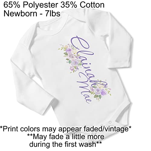 New Baby Girl's Printed Purple Floral vs 1 Personalized Infant Bodysuit Coming Home Outfit