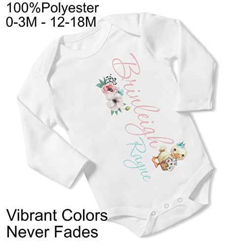 New Baby Girl's Printed Spring Floral Easter Duckling Duck vs 1 Personalized Infant Bodysuit Coming Home Outfit