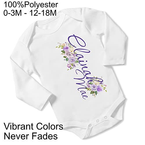 New Baby Girl's Printed Purple Floral vs 1 Personalized Infant Bodysuit Coming Home Outfit