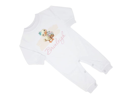 New Baby Girl's Printed Spring Easter Duck Duckling Personalized Infant Long Sleeve Romper Coming Home Outfit