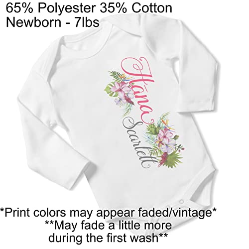 New Baby Girl's Printed Pink Hibiscus vs 1 Personalized Infant Bodysuit Coming Home Outfit