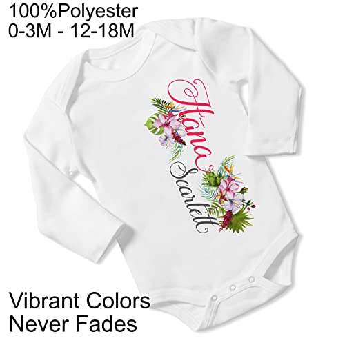 New Baby Girl's Printed Pink Hibiscus vs 1 Personalized Infant Bodysuit Coming Home Outfit