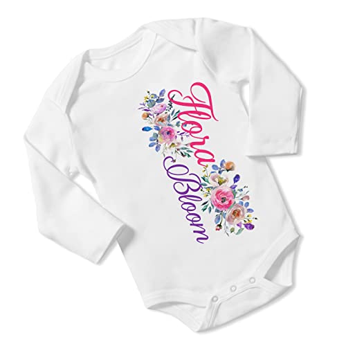 New Baby Girl's Printed Pink Floral vs 1 Personalized Infant Bodysuit Coming Home Outfit