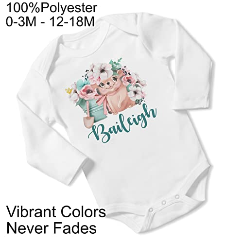 New Baby Girl's Printed Spring Floral Hedgehog vs 2 Personalized Infant Bodysuit Coming Home Outfit