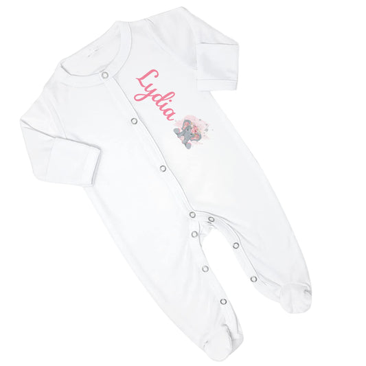 New Baby Girl's Printed Pink Floral Elephant Personalized Infant Footed Sleeper Coming Home Outfit