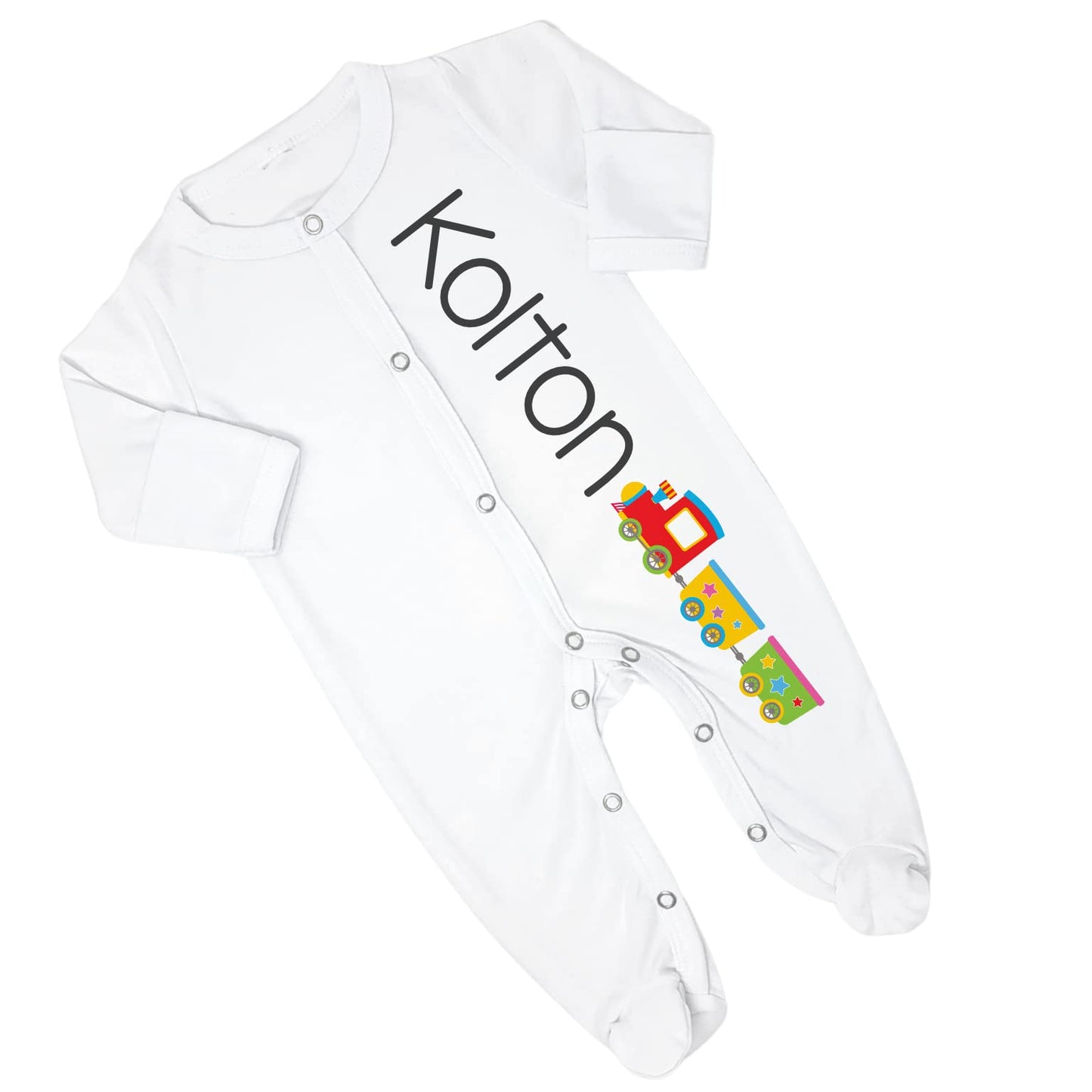 New Baby Boy's Printed Circus Train Personalized Infant Footed Sleeper Coming Home Outfit