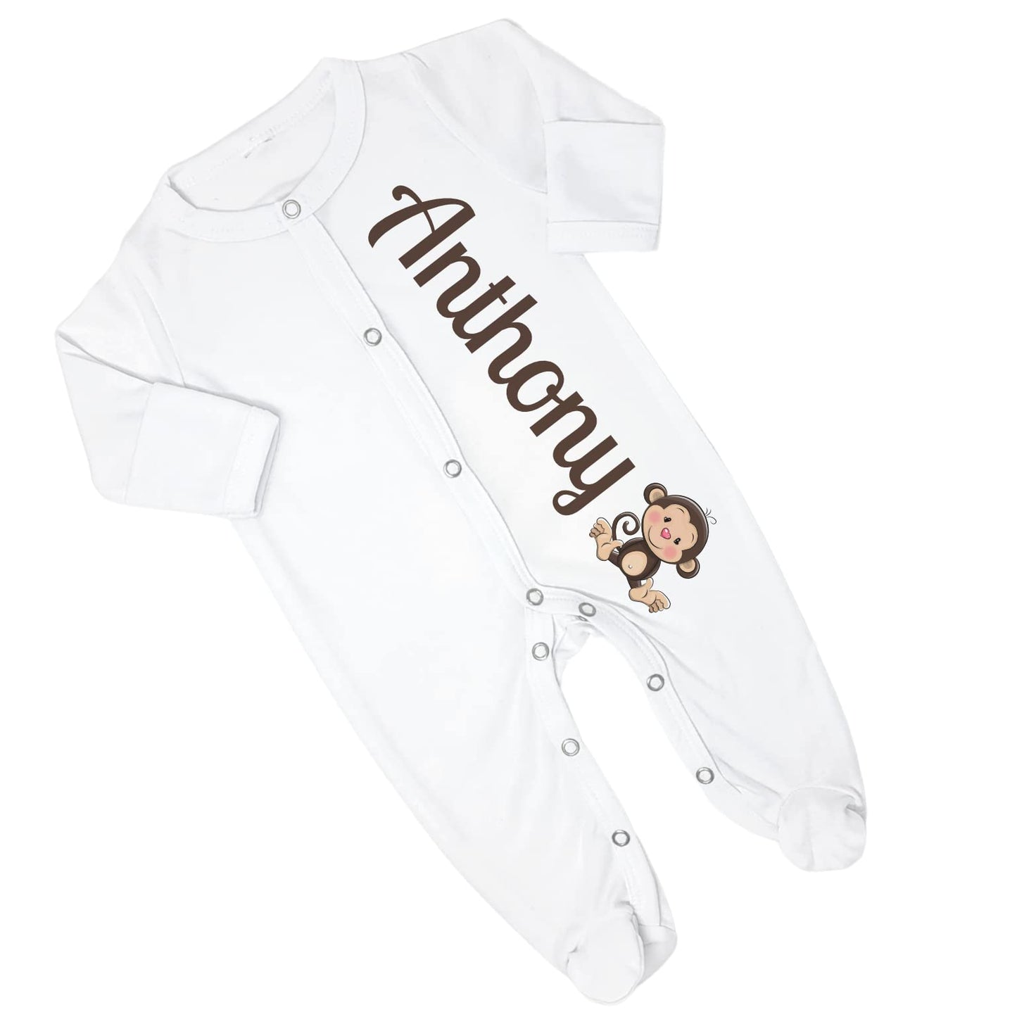 New Baby Boy's Printed Jungle Monkey Personalized Infant Footed Sleeper Coming Home Outfit