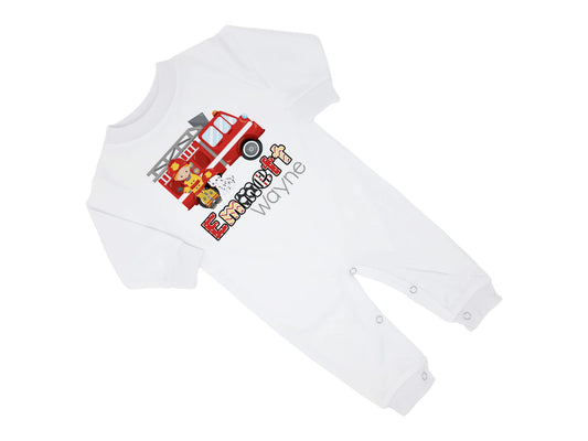 New Baby Boy's Printed Fire Firemen Truck Dalmatian Personalized Infant Long Sleeve Romper Coming Home Outfit