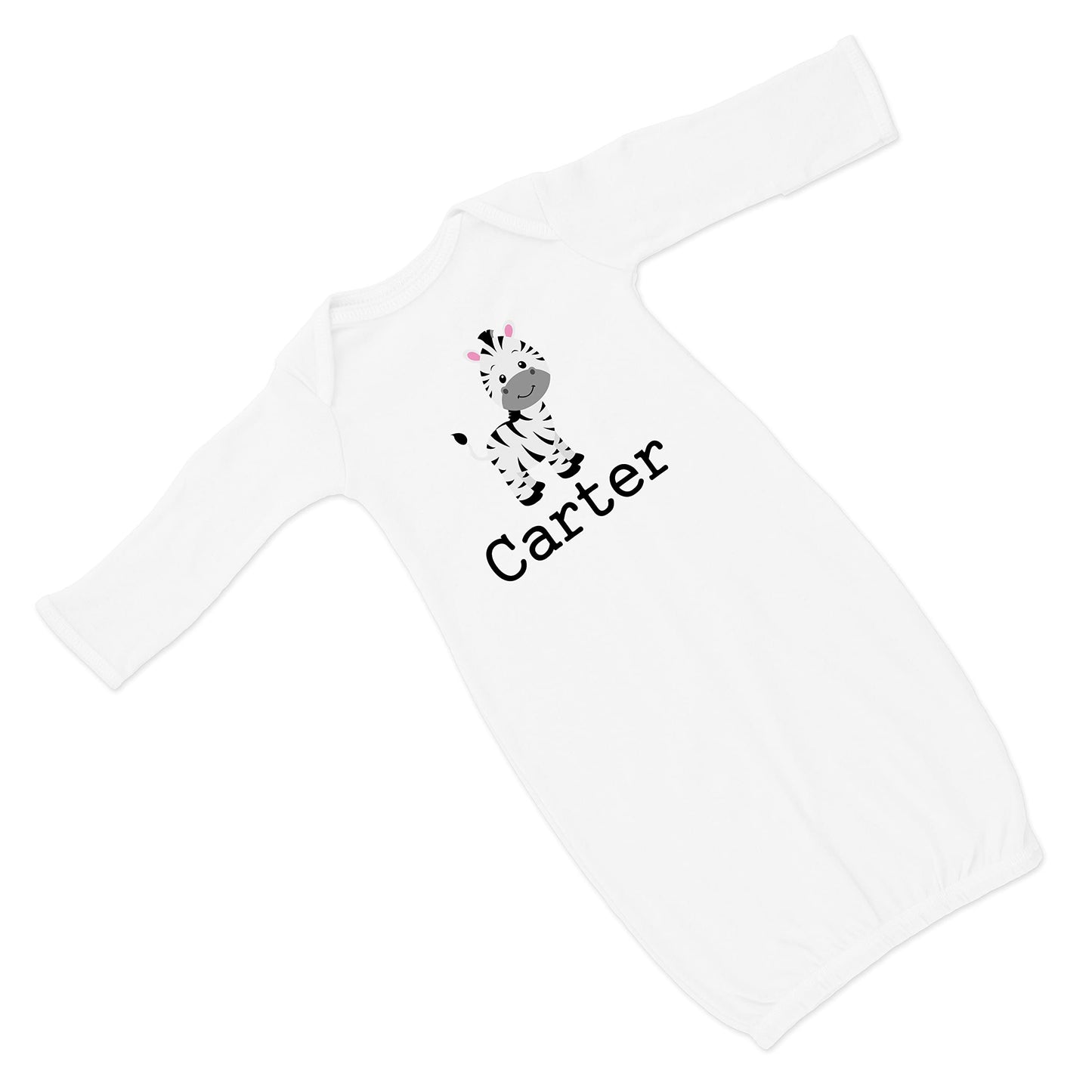 New Baby Boy's Printed Heather Grey Raglan Zebra VS 2 Personalized Infant Gown with Black Coming Home Outfit