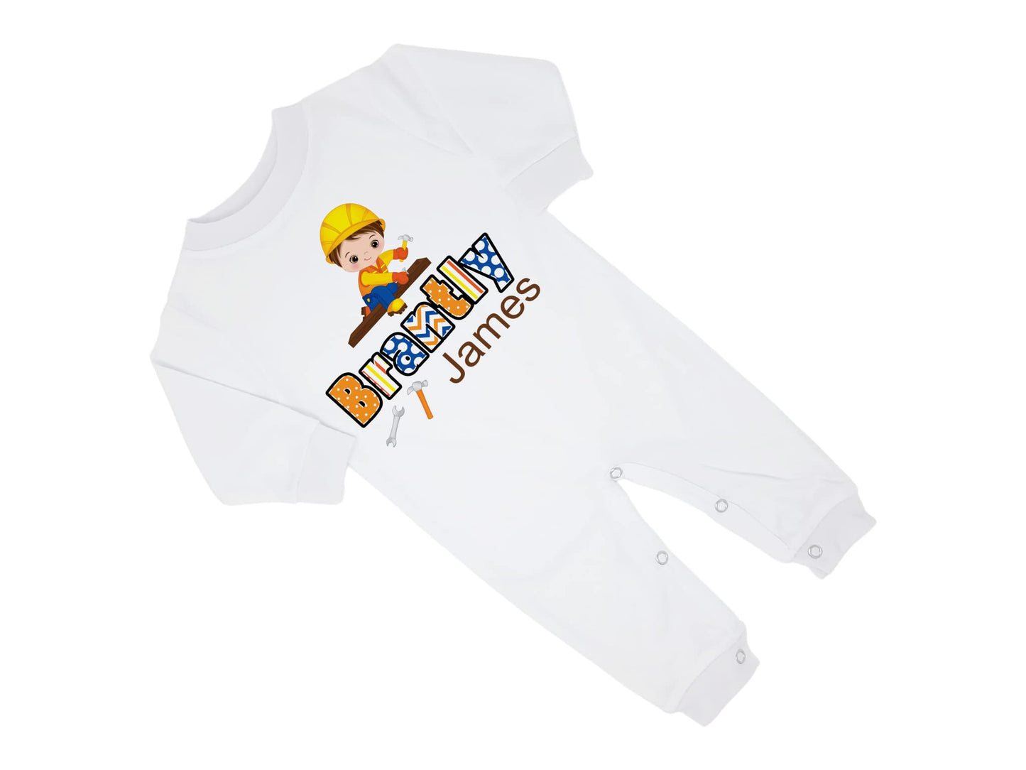 New Baby Boy's Printed Carpentry Tools 2 Personalized Infant Long Sleeve Romper Coming Home Outfit