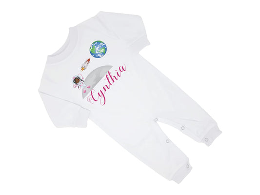 New Baby Girl's Printed Astronaut Outer Space Galaxy Personalized Infant Long Sleeve Romper Coming Home Outfit