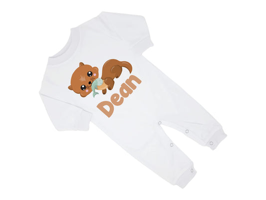 New Baby Boy's Printed Otter Personalized Infant Long Sleeve Romper Coming Home Outfit