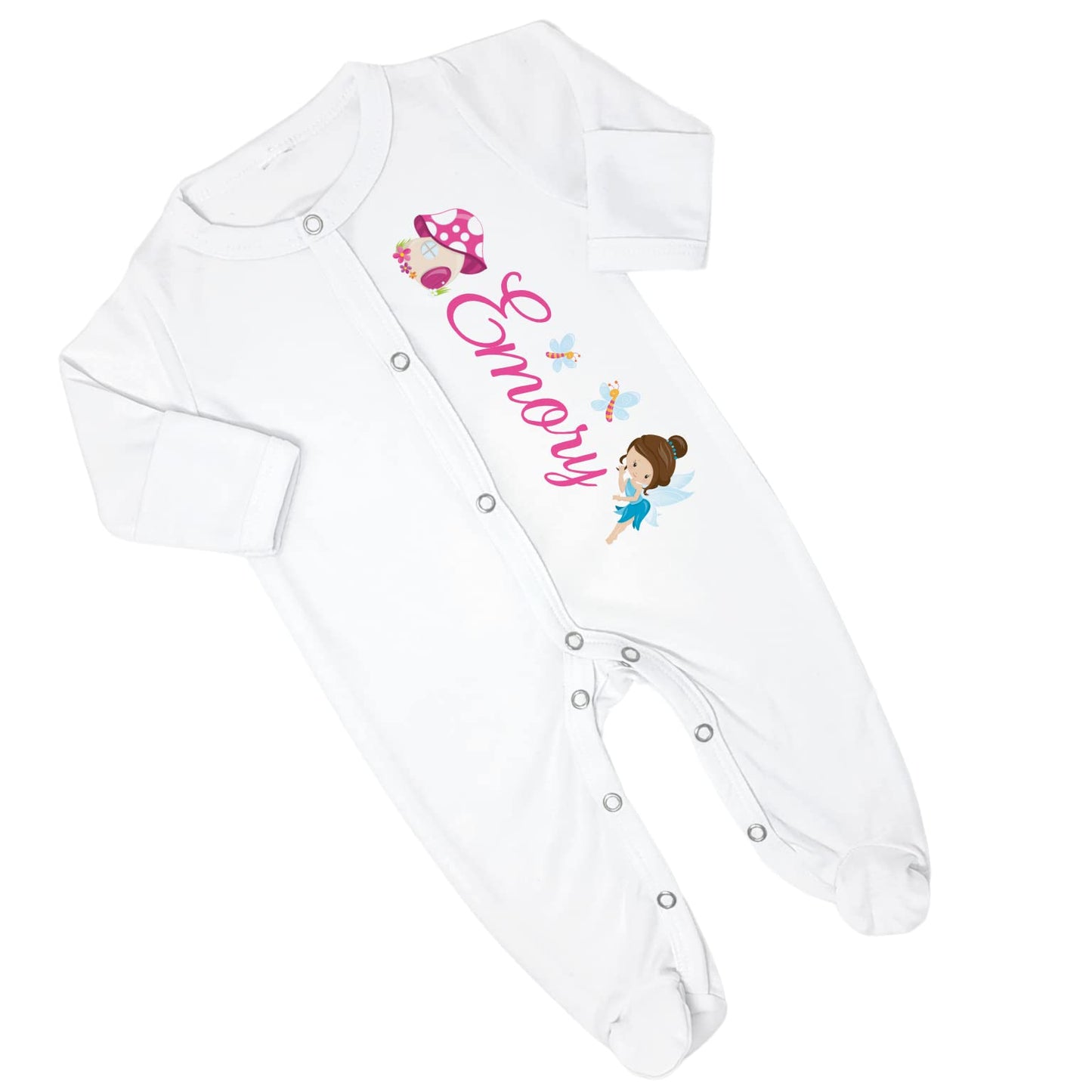 New Baby Girl's Printed Woodland Fairy Pink and Turquoise Personalized Infant Footed Sleeper Coming Home Outfit