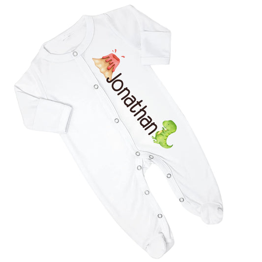 New Baby Boy's Printed Dino Dinosaur T-Red Tyrannosaurus Rex Personalized Infant Footed Sleeper Coming Home Outfit