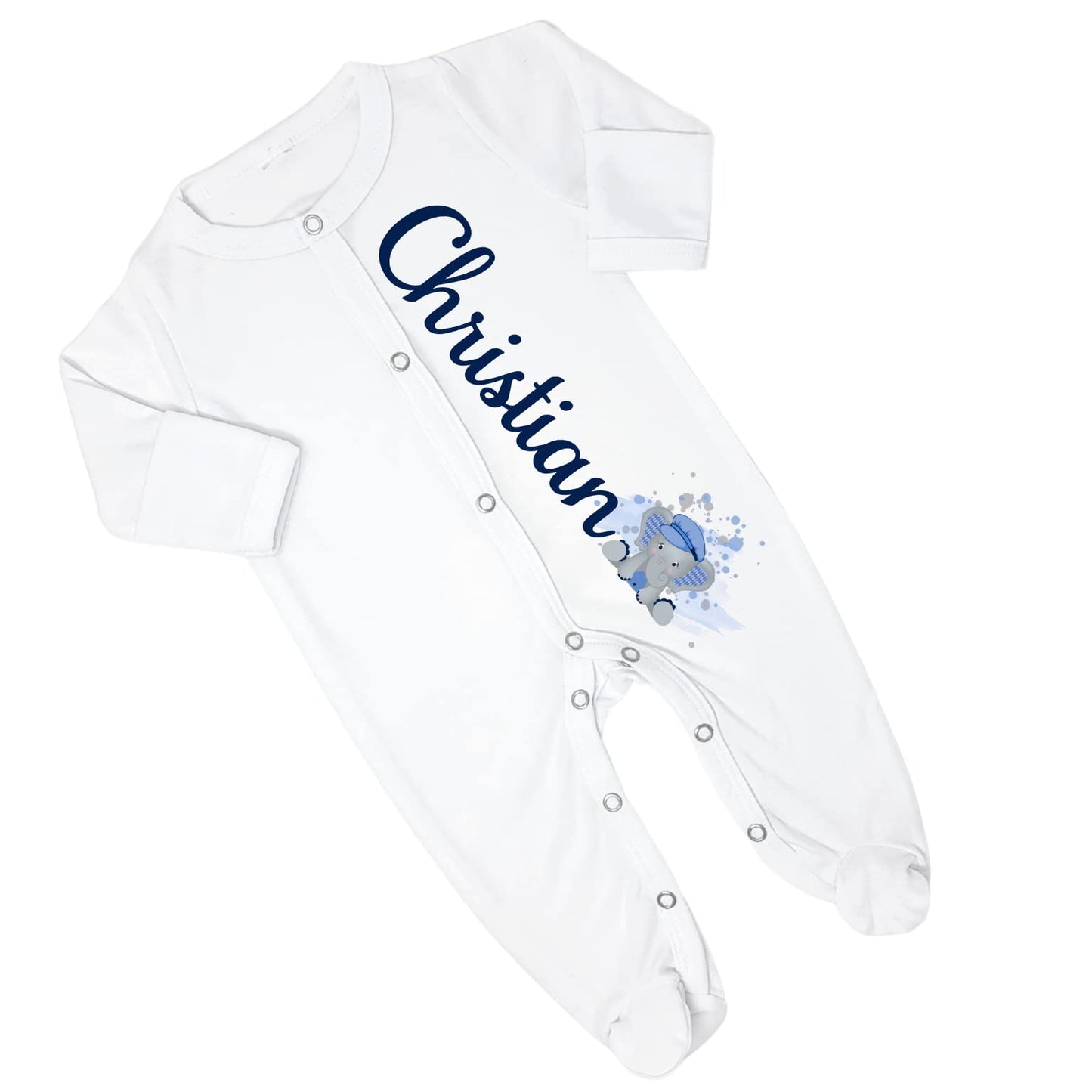 New Baby Boy's Printed Argyle Elephant Personalized Infant Footed Sleeper Coming Home Outfit