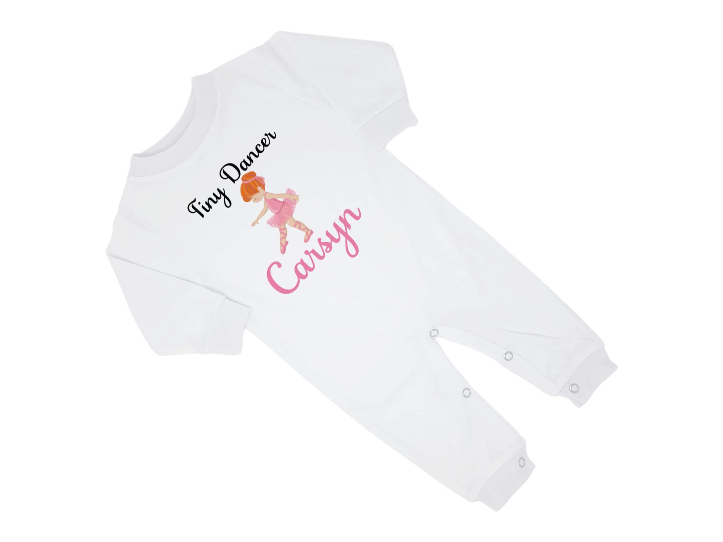 New Baby Girl's Printed Ballerina Tiny Dancer Personalized Infant Long Sleeve Romper Coming Home Outfit