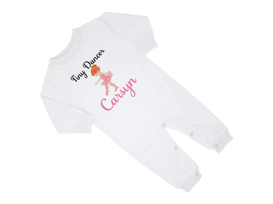 New Baby Girl's Printed Ballerina Tiny Dancer Personalized Infant Long Sleeve Romper Coming Home Outfit