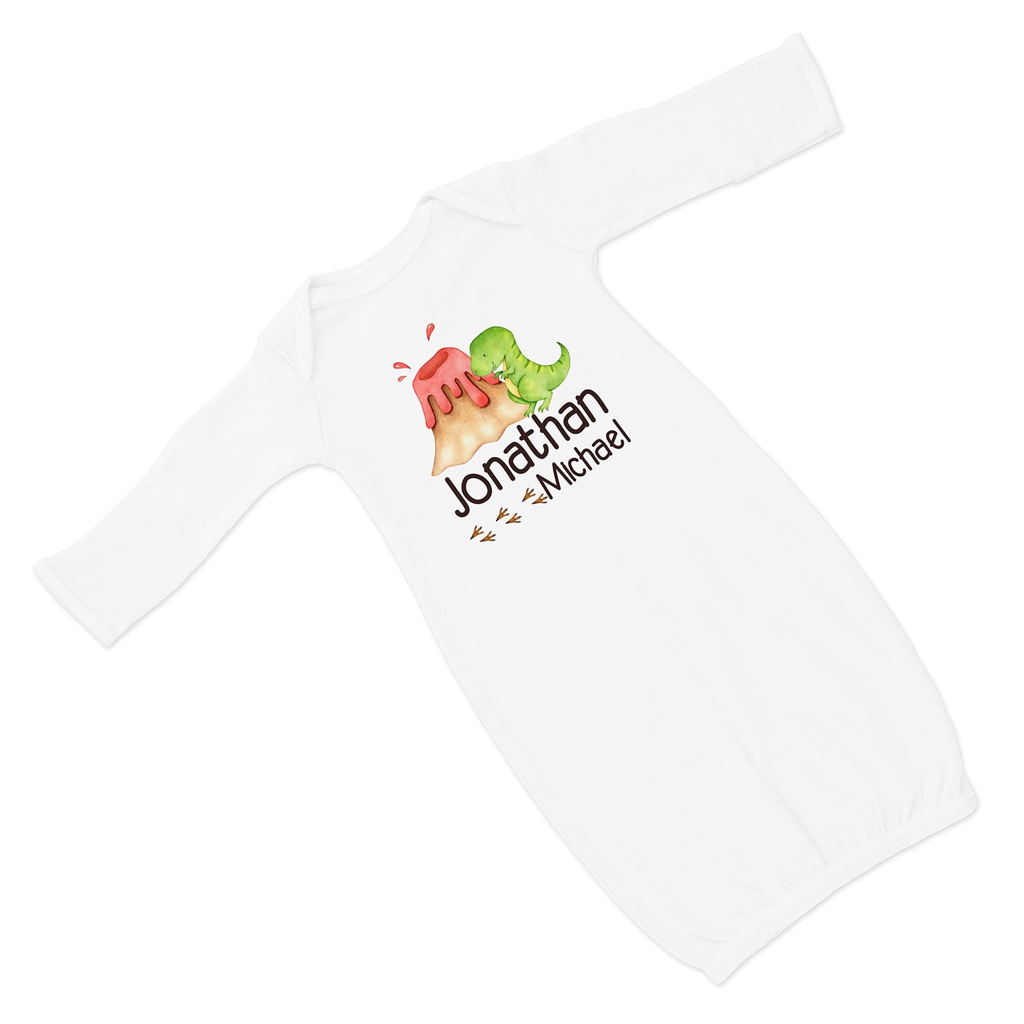 New Baby Boy's Printed Dinosaur T-Rex VS 2 Personalized Infant Gown Coming Home Outfit