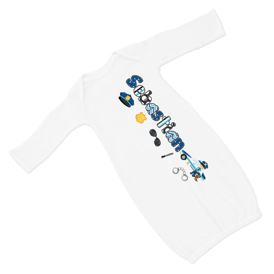 New Baby Boy's Printed Police Car K9 Personalized Infant Gown Coming Home Outfit