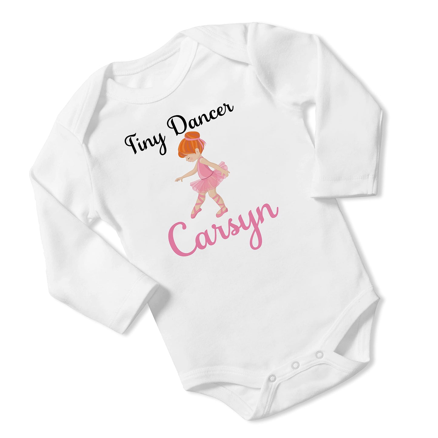 New Baby Girl's Printed Pink Ballerina Tiny Dancer vs 2 Personalized Infant Bodysuit Coming Home Outfit