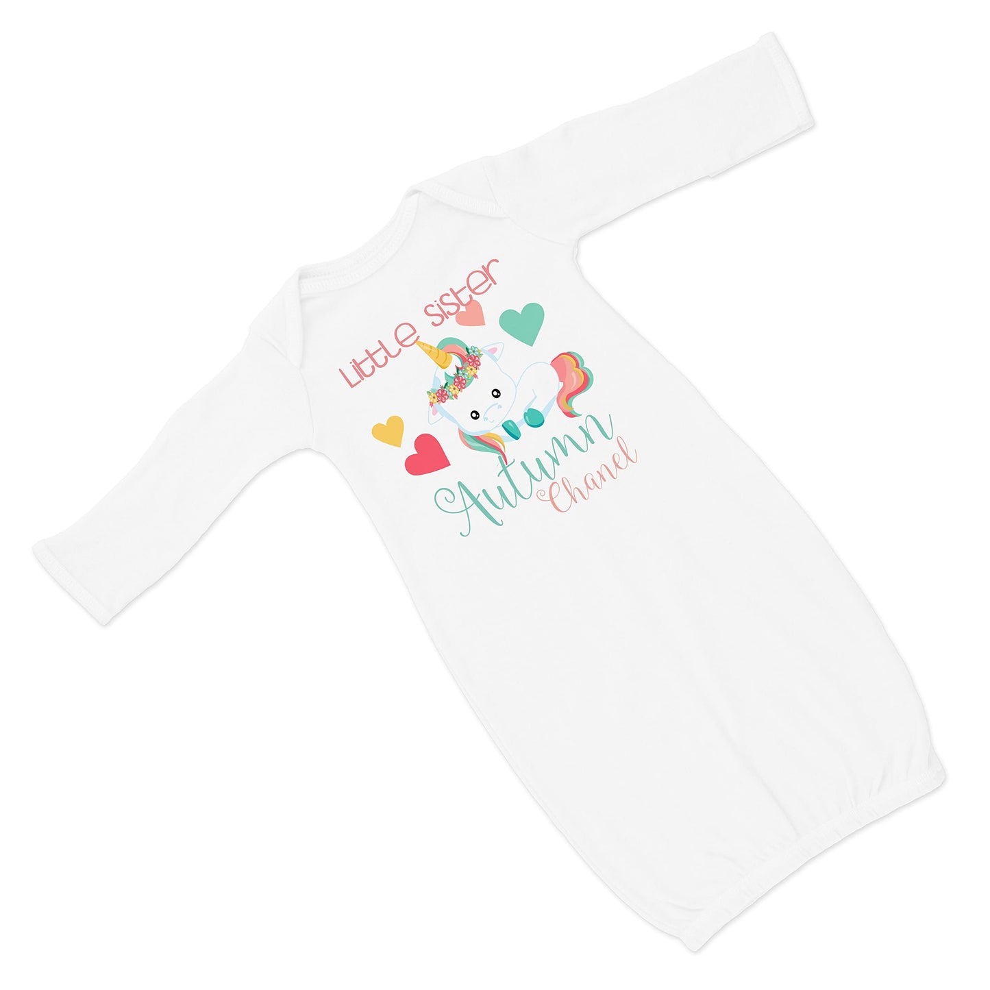 New Baby Girl's Printed Mint Raglan Unicorn Personalized Infant Gown with Pink VS 2 Coming Home Outfit