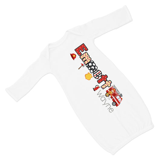 New Baby Boy's Printed Firefighter Fire Men Dalmatian Personalized Infant Gown Coming Home Outfit