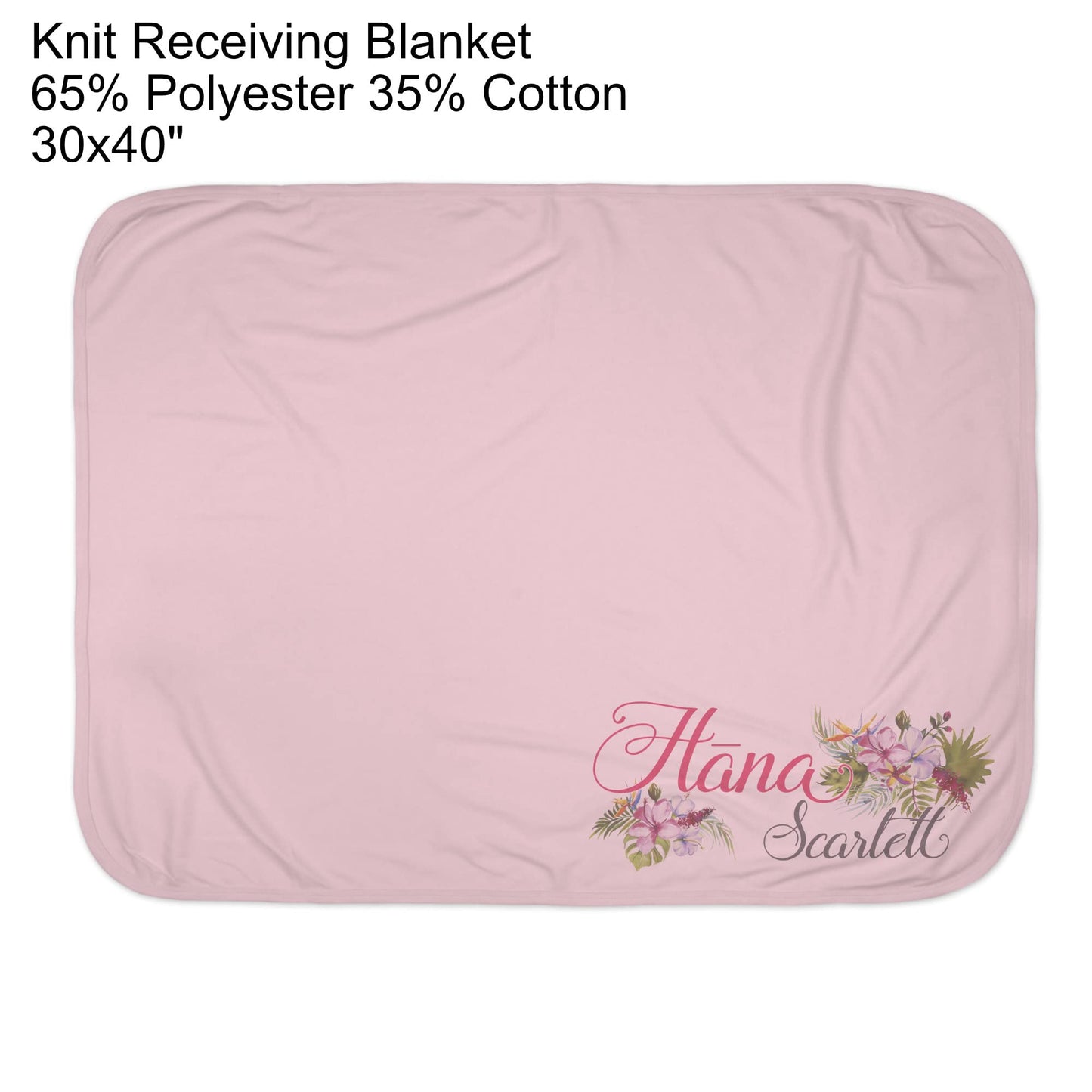 New Baby Girls Printed Hibiscus Floral Flower Hot Pink and Gray Personalized Infant Receiving Swaddle Blanket