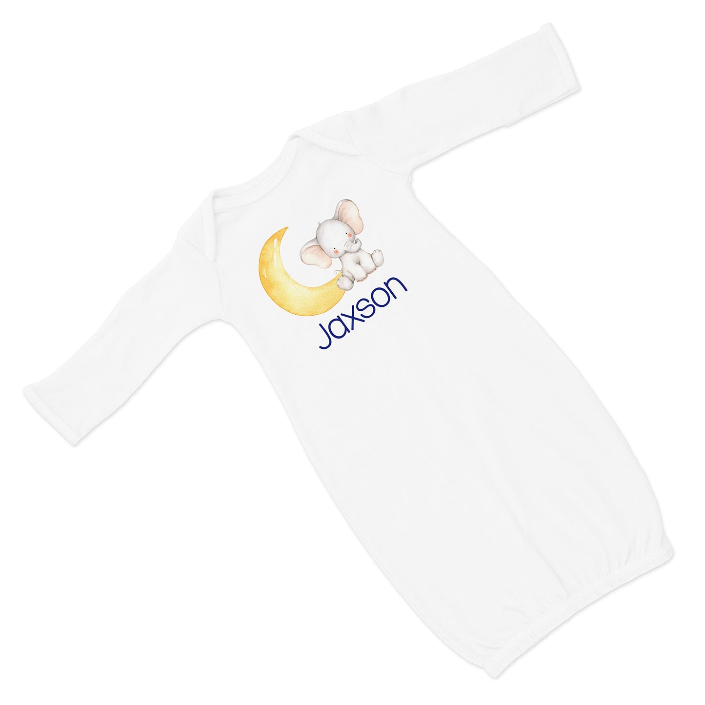 New Baby Boy's Printed Elephant with moon and stars Personalized Infant Gown with Royal Blue VS 2 Coming Home Outfit