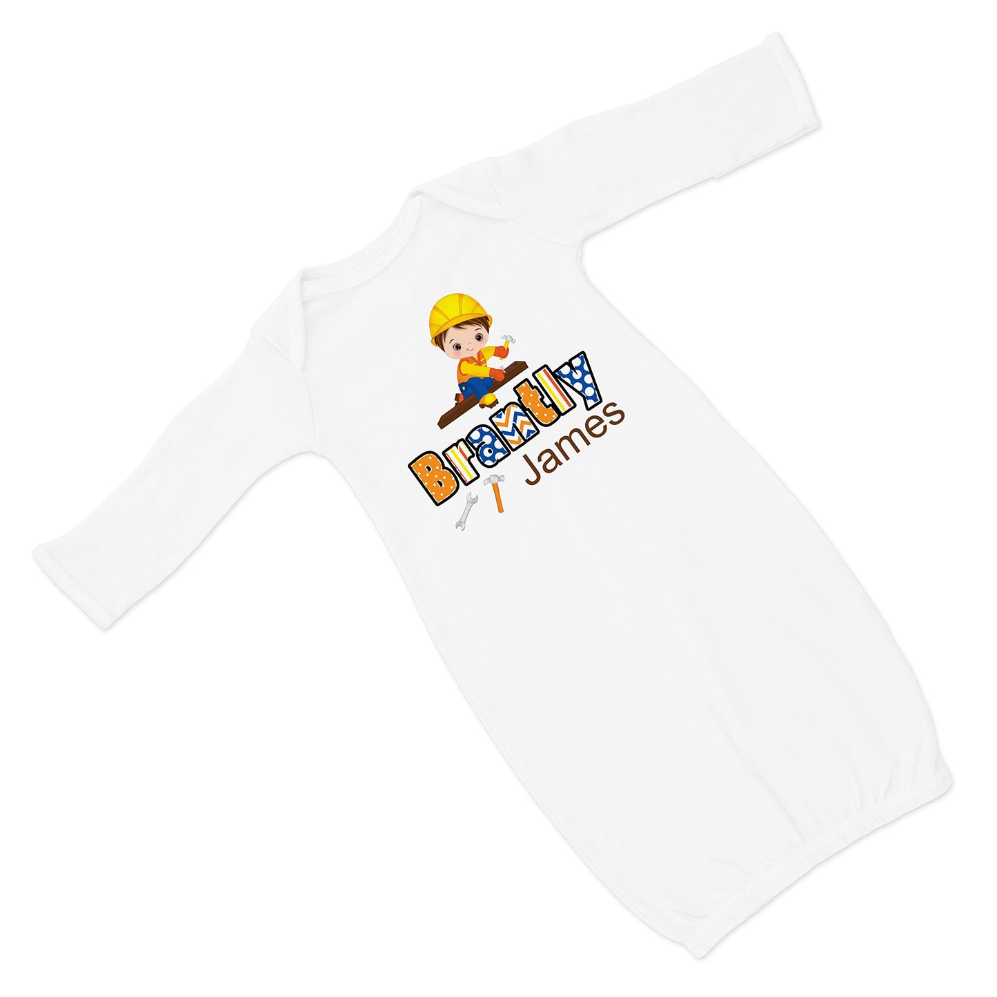 Baby Boy's Printed Tools Carpentry 2 VS 2 Personalized Infant Gown Coming Home Outfit