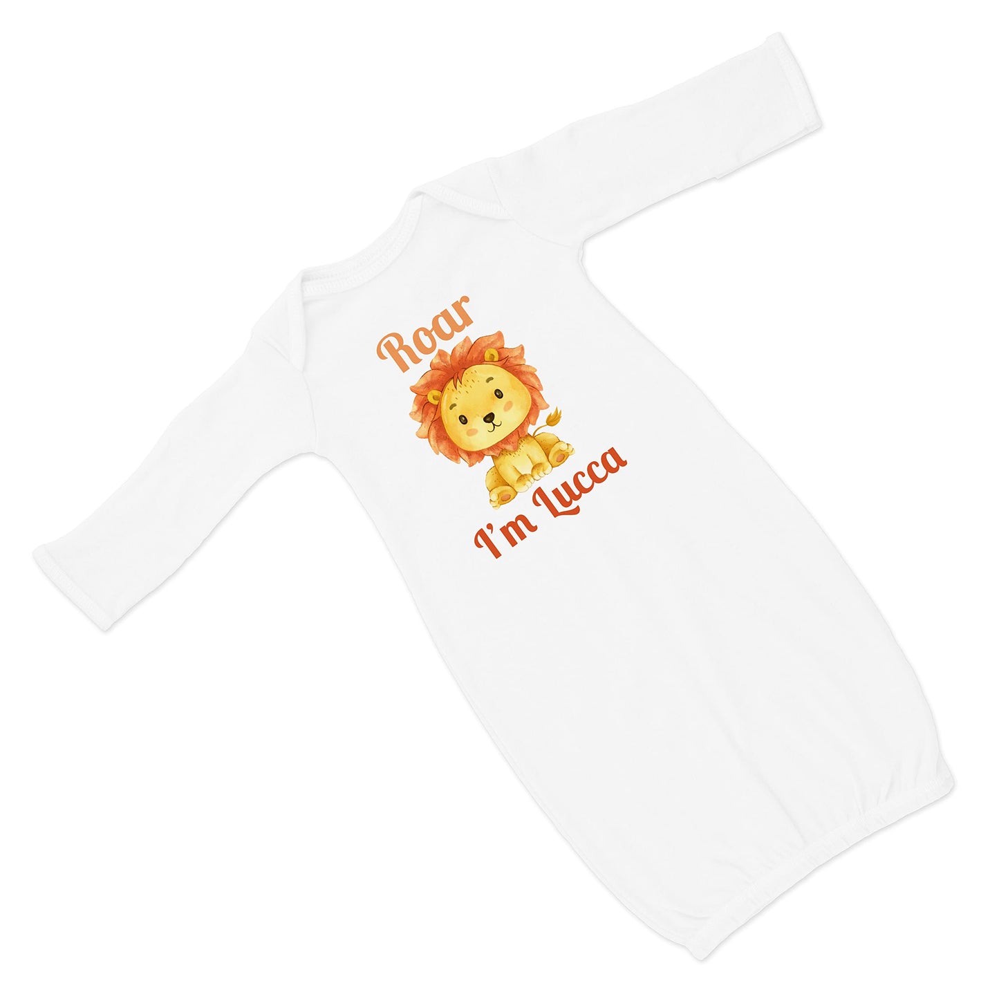 New Baby Boy's Printed Lion King of The Jungle VS 2 Personalized Infant Gown with Texas Orange Coming Home Outfit