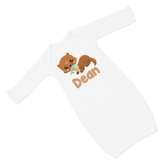 New Baby Boy's Printed Heather Oatmeal Otter VS 2 Personalized Infant Gown with Brown Coming Home Outfit